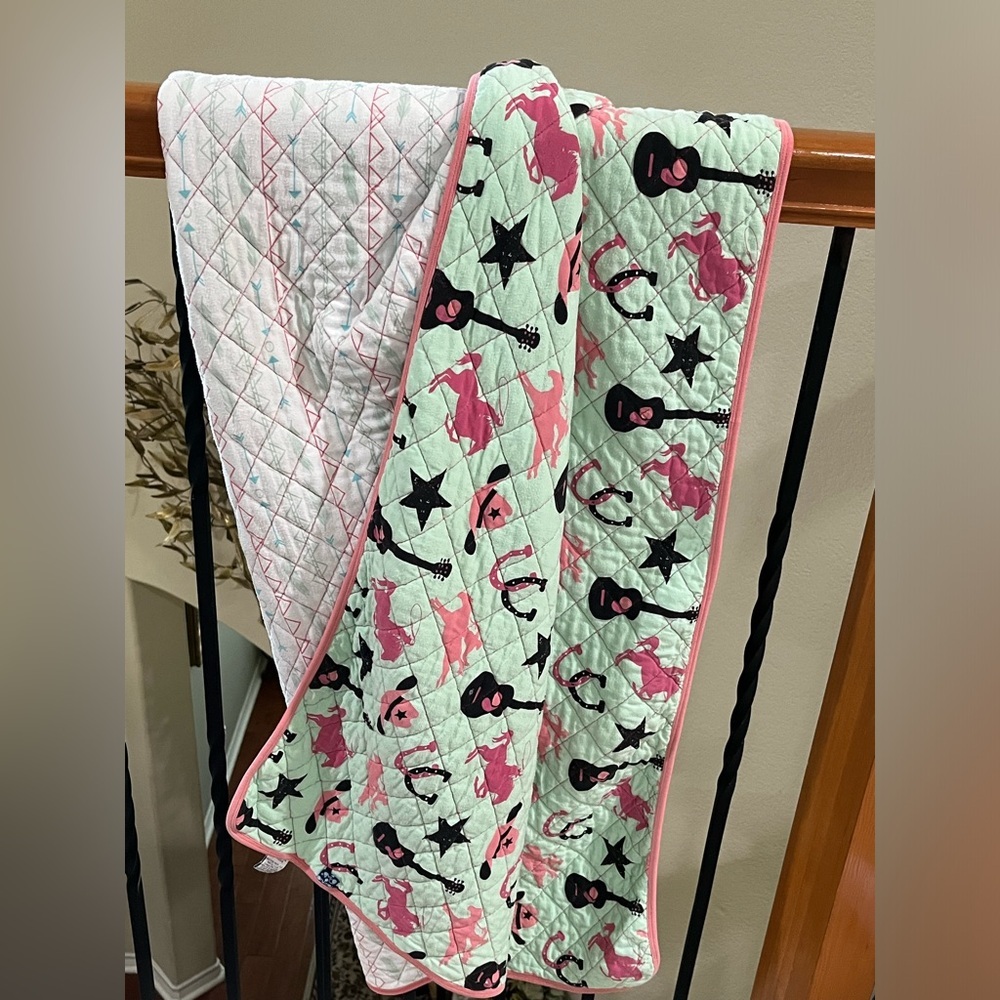KICKEE PANTS Pink and Black Western Cowgirl Print Quilted BABY BLANKET, 52”x 32” - Picture 8 of 11